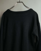 "Yves Saint Laurent" 80's-90's Minimal black wool v-neck sweater
