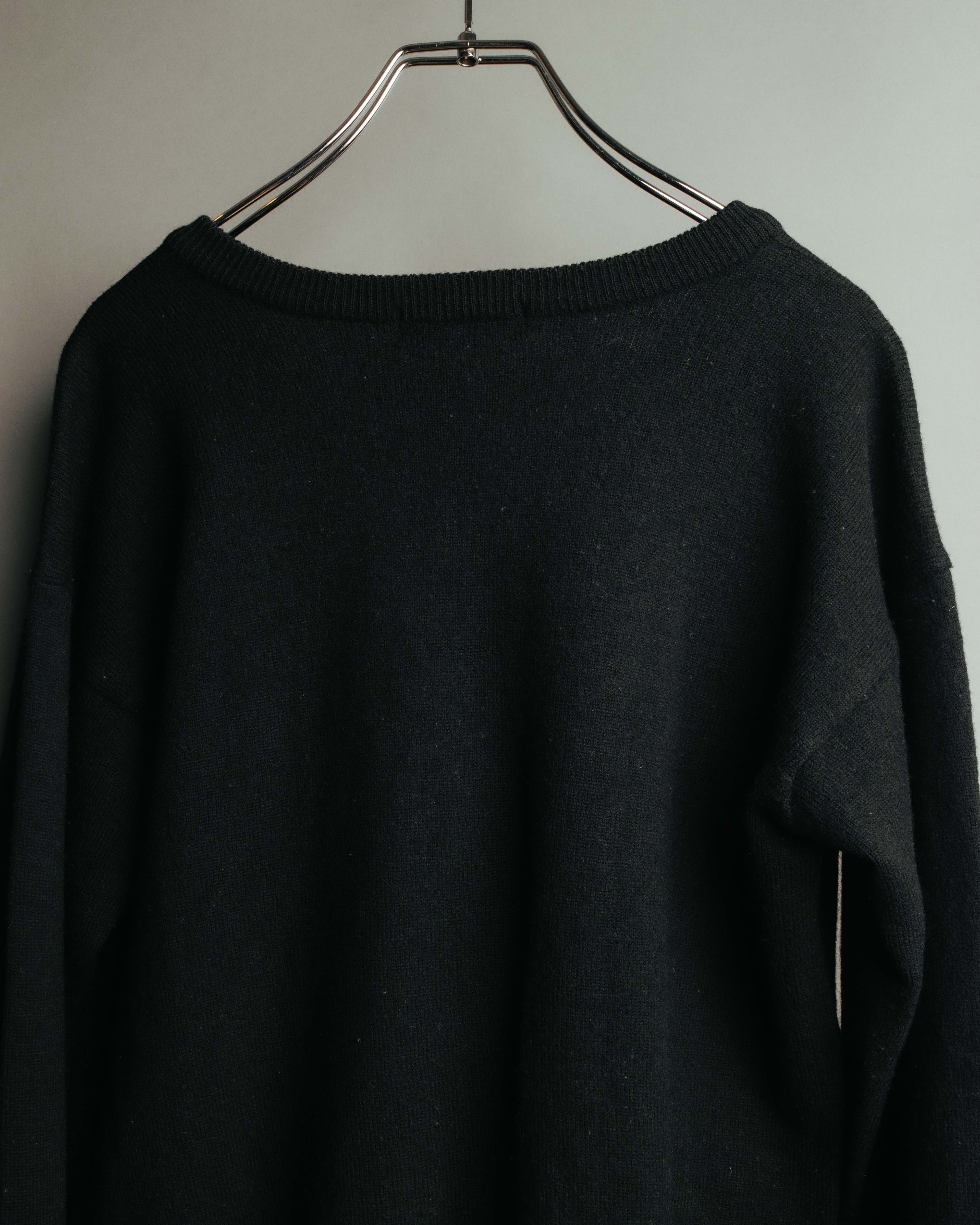 "Yves Saint Laurent" 80's-90's Minimal black wool v-neck sweater