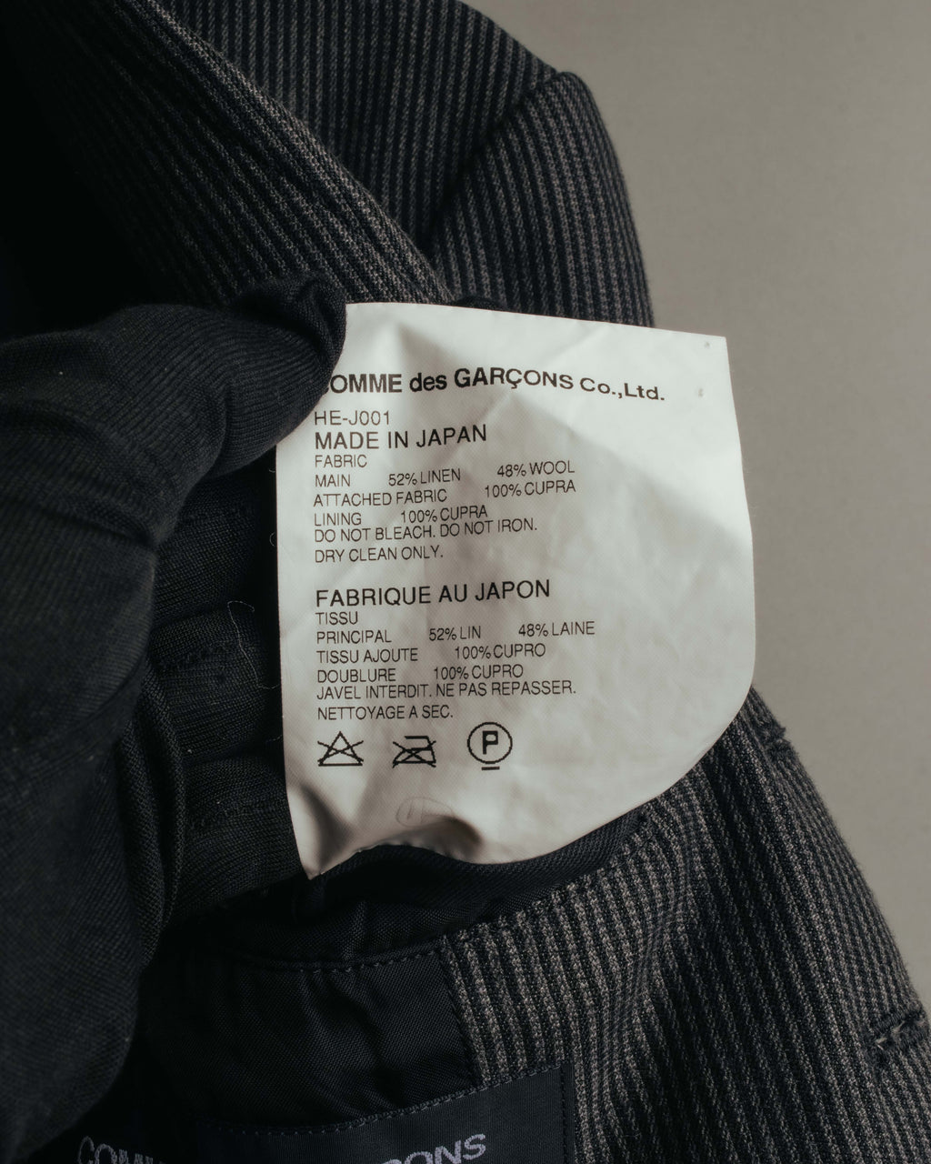"COMME des GARÇONS HOMME" 10SS Vintage multi-button hickory stripe linen wool jacket