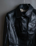 "BURBERRY" 100% cow leather Military pocket details short length jacket