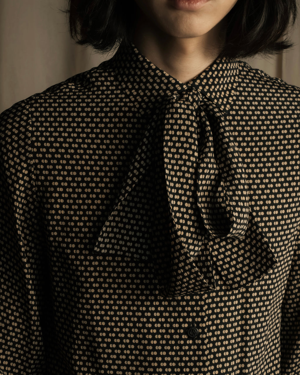 "Christian Dior PRETA PORTER" Ivory polka dot bow tie blouse