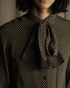 "Christian Dior PRETA PORTER" Ivory polka dot bow tie blouse