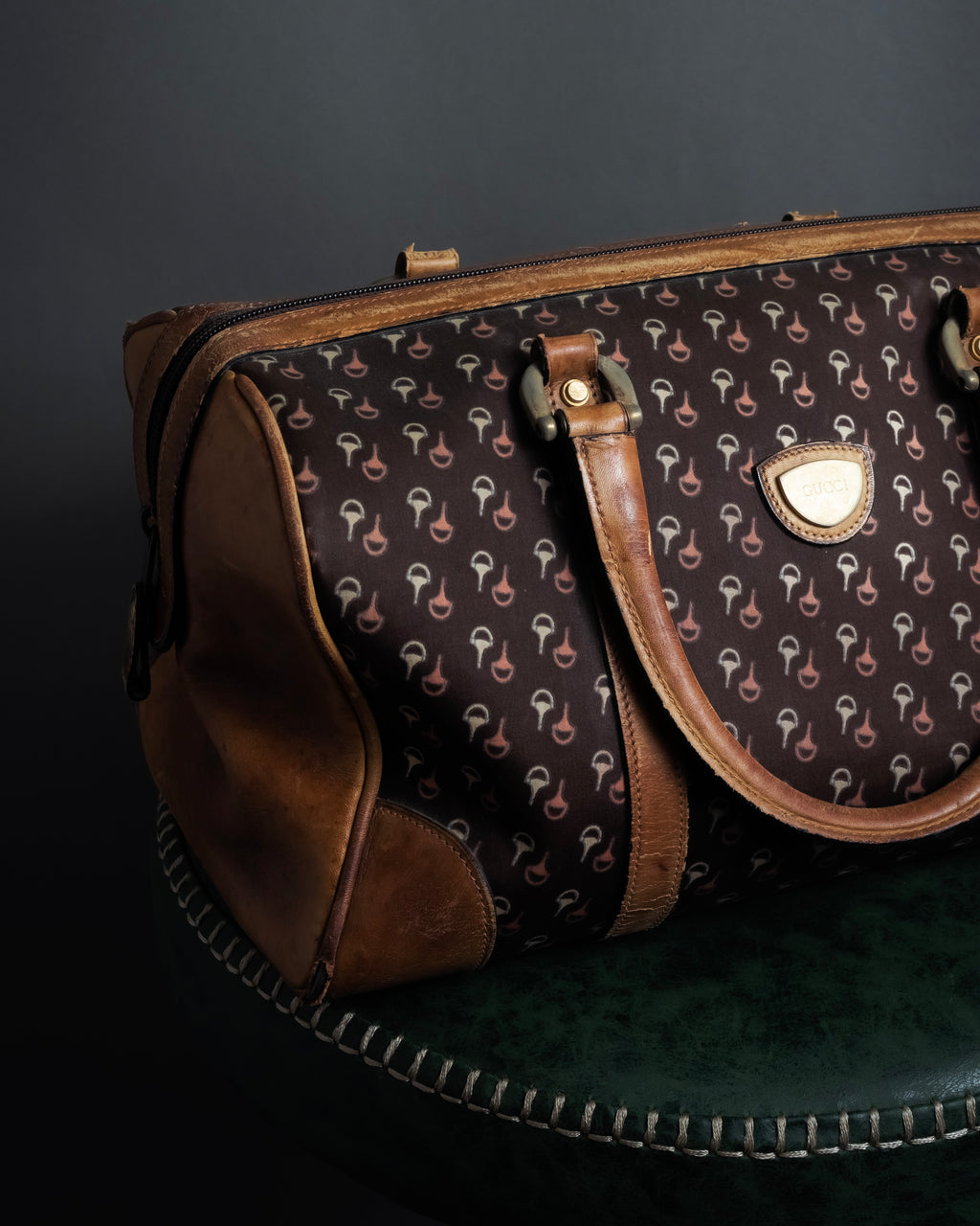 "GUCCI" Vintage horse harness motif pattern mini boston bag