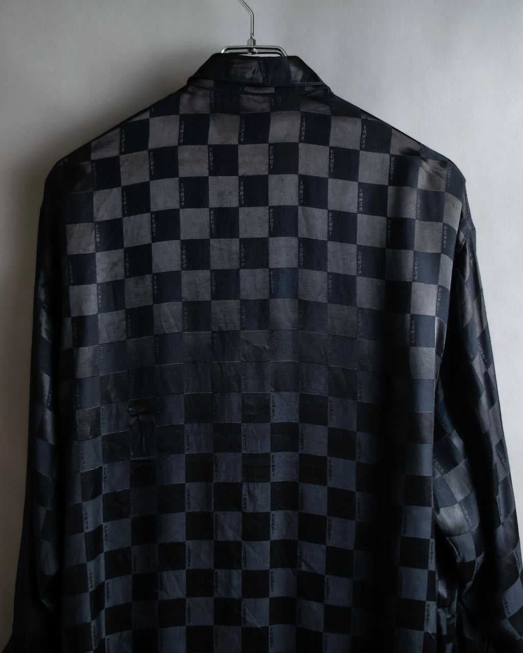 "FENDI JEANS" Logo engraved check pattern glossy shirt