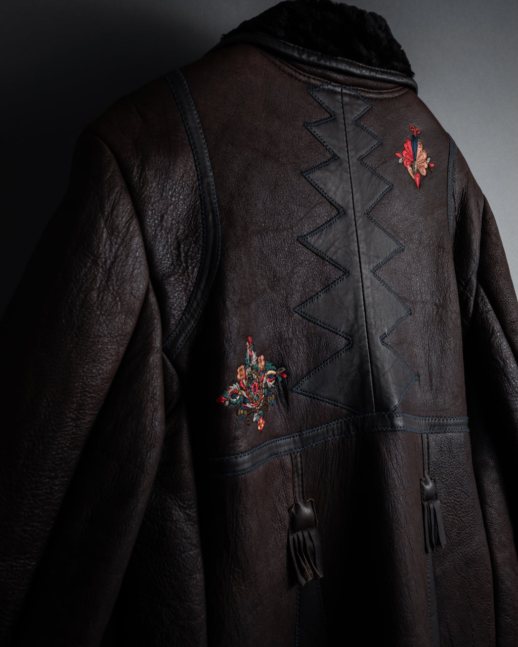 “KENZO” 80’s Folkloric shearling-lined leather long coat