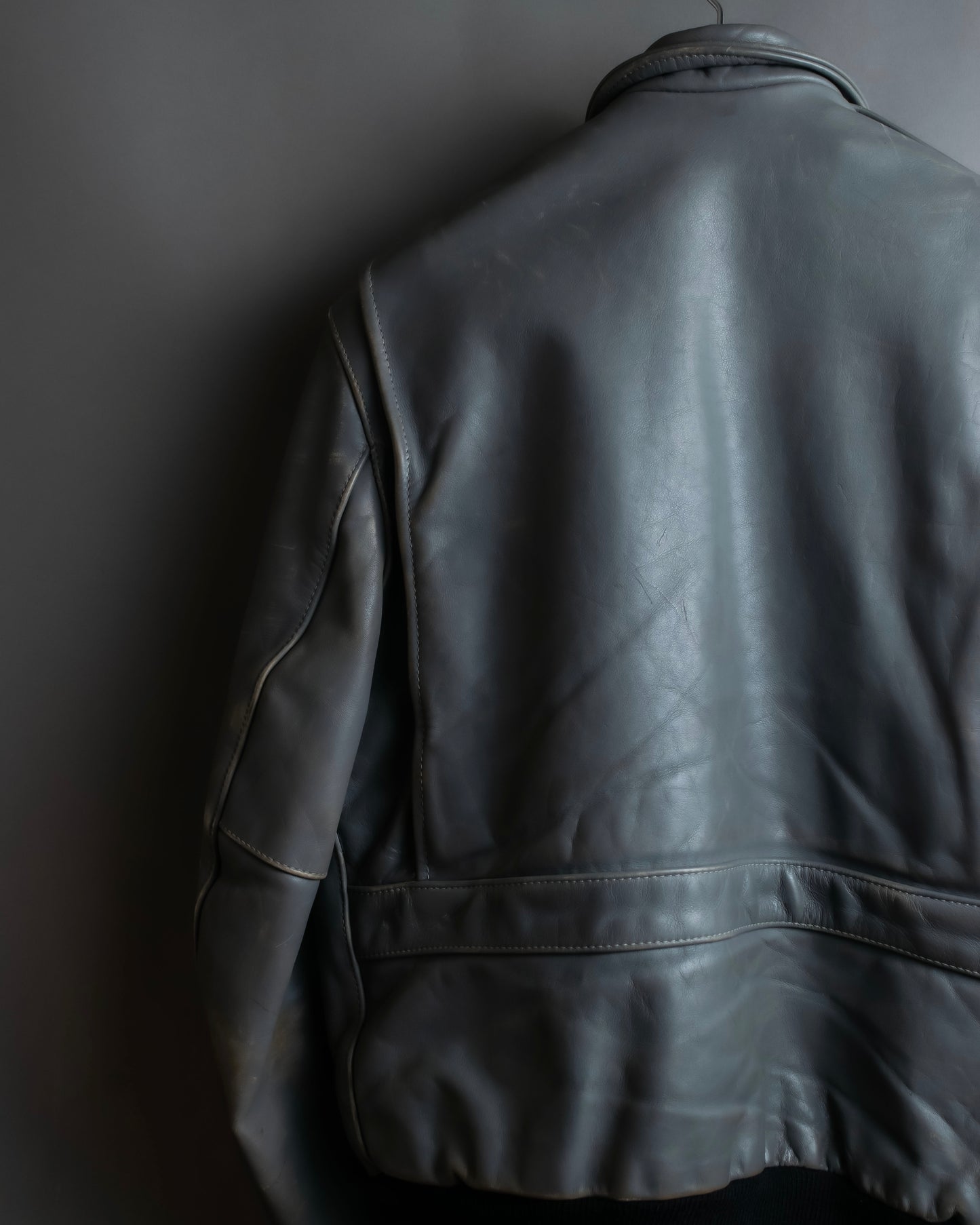 "VANSON" Out pocket design ribbed leather jacket