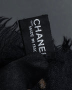"CHANEL" Pearl fringe design gauze scarf