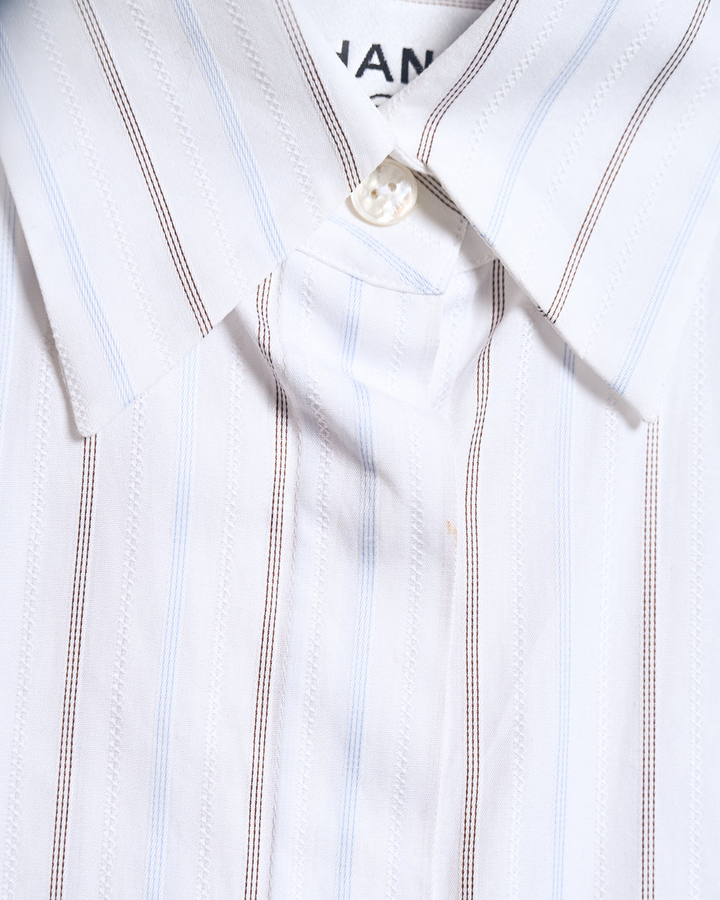 CHANEL/ 2003 Fly Front Design Striped No Sleeve Shirt White