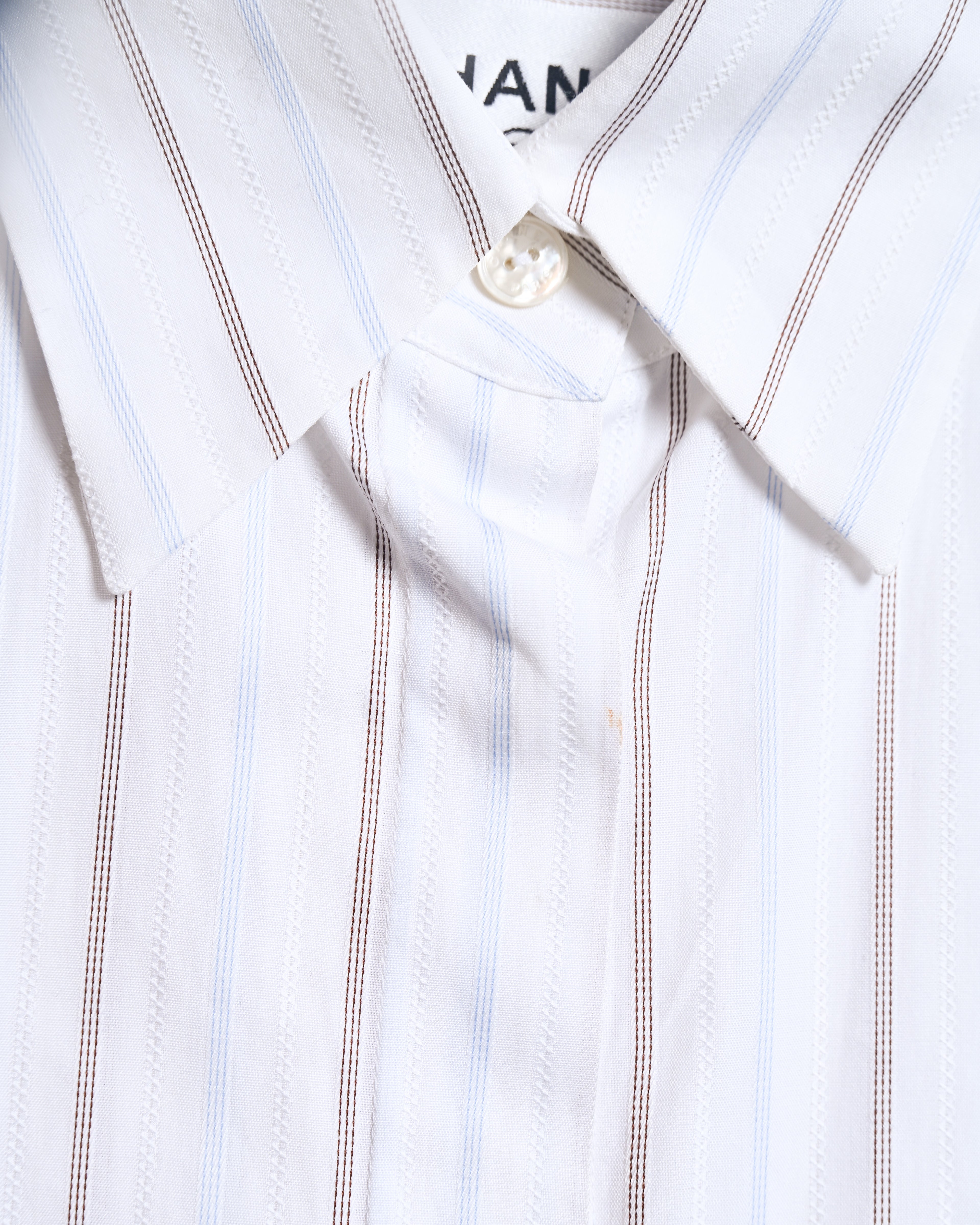 CHANEL/ 2003 Fly Front Design Striped No Sleeve Shirt White