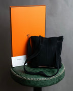 "HERMES" Tout en Douceur black suede panel line shoulder bag