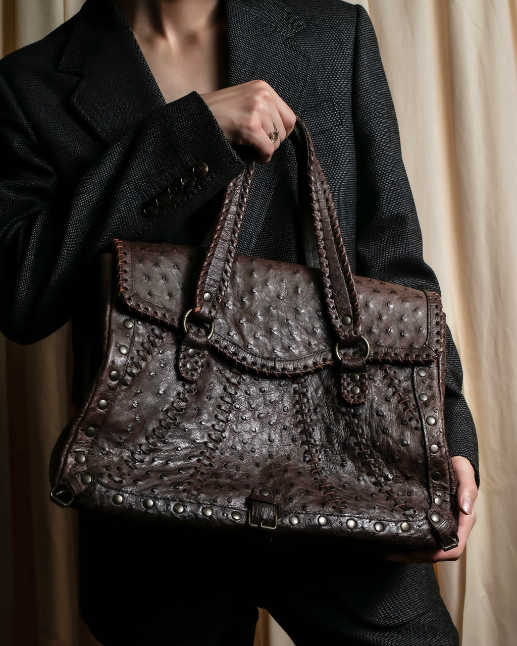 "Vintage JRA standard ostrich leather bag"