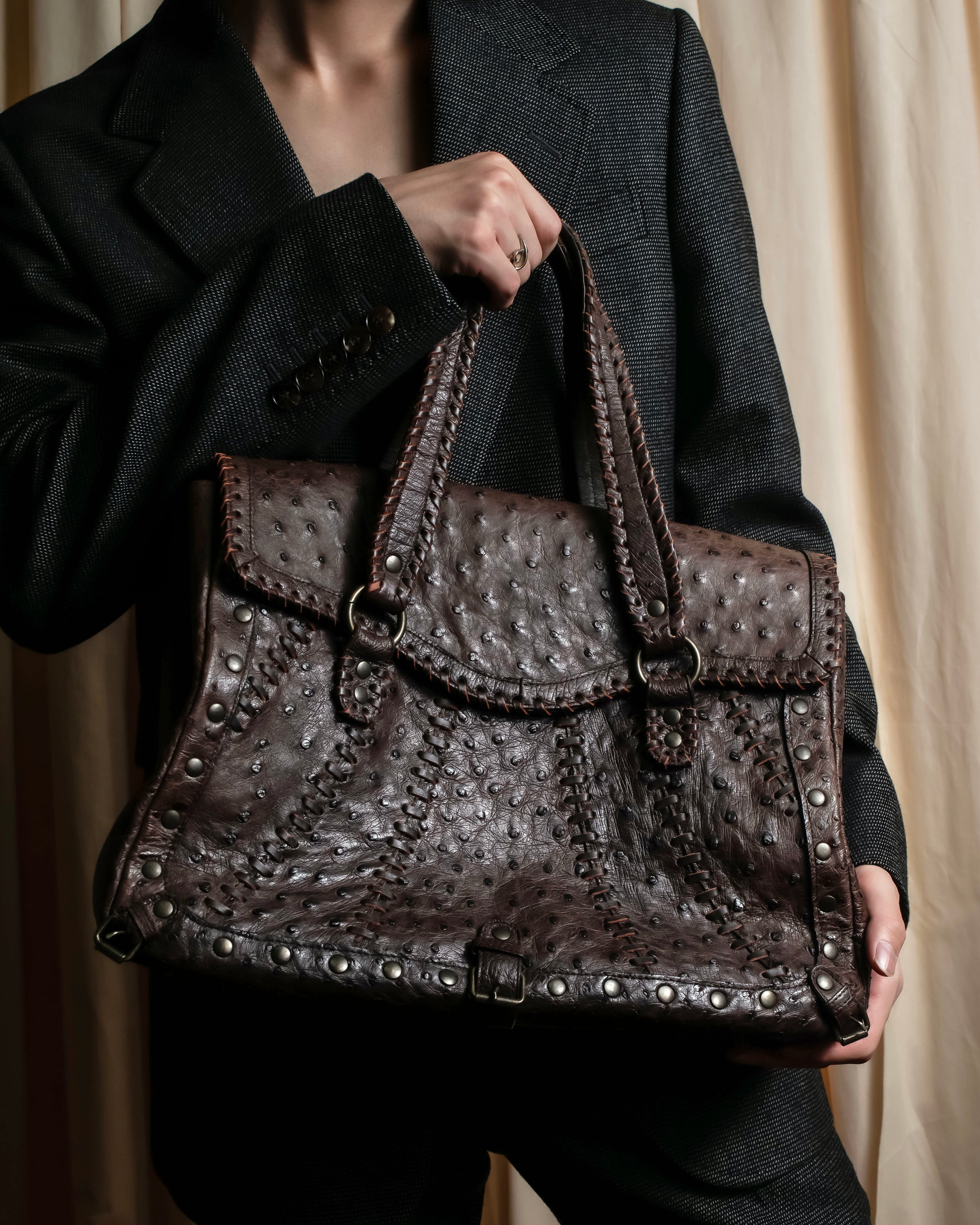 "Vintage JRA standard ostrich leather bag"
