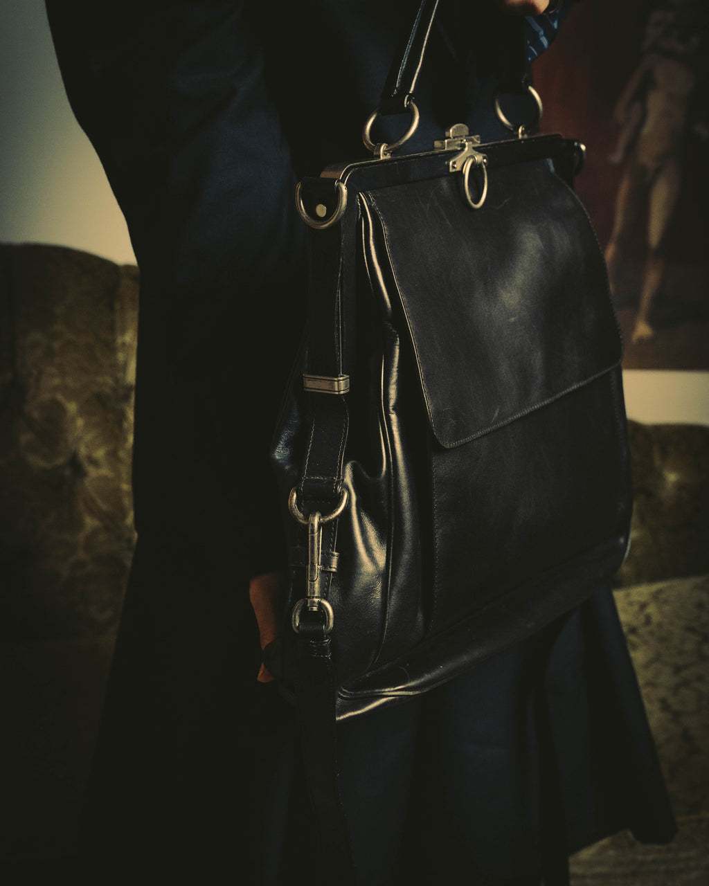 -SPECIAL- "Yves Saint Laurent" 00's Rive gauche black leather frame handbag