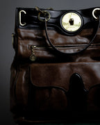 "BALENCIAGA" Gold turn lock design leather combination bag