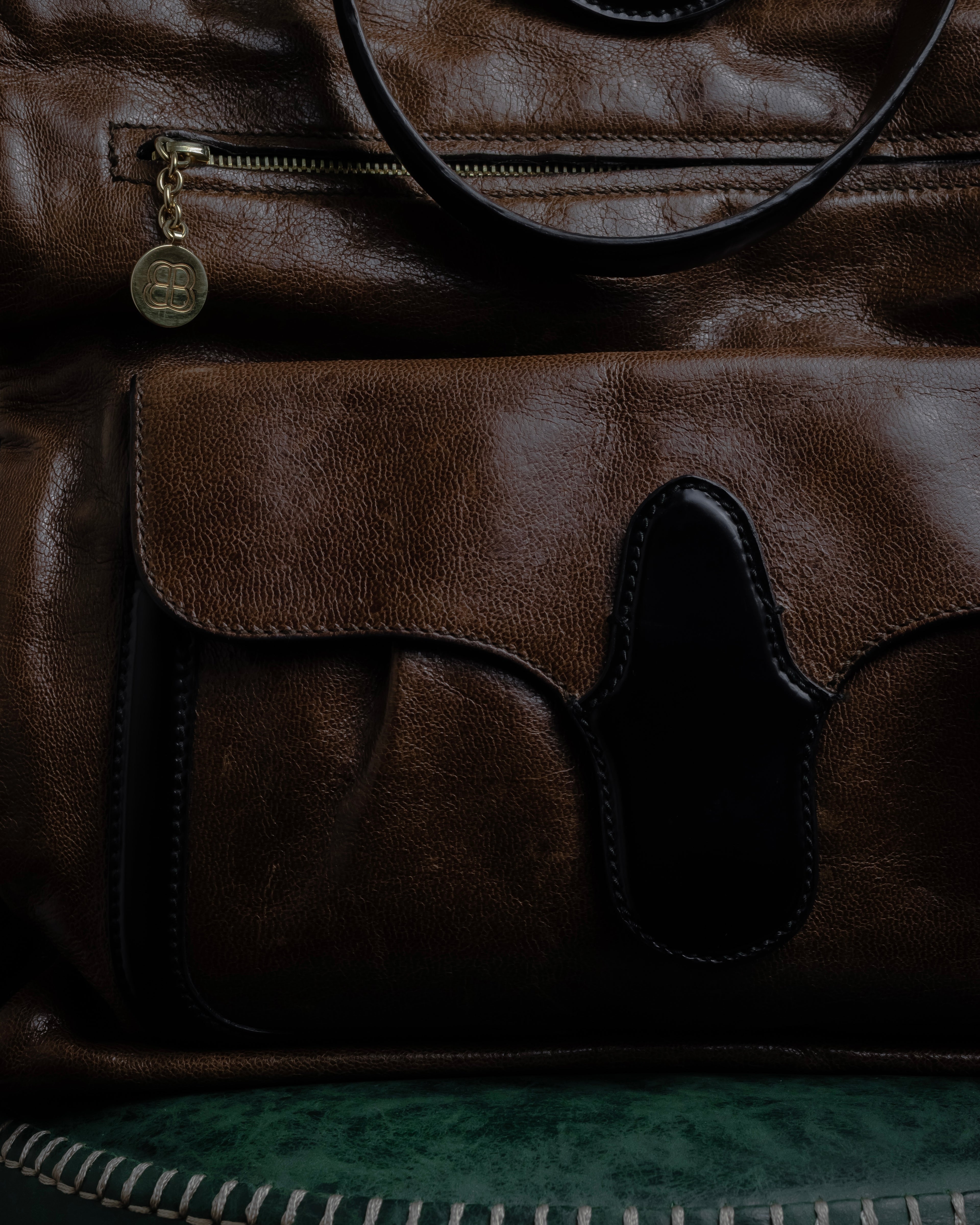 "BALENCIAGA" Gold turn lock design leather combination bag