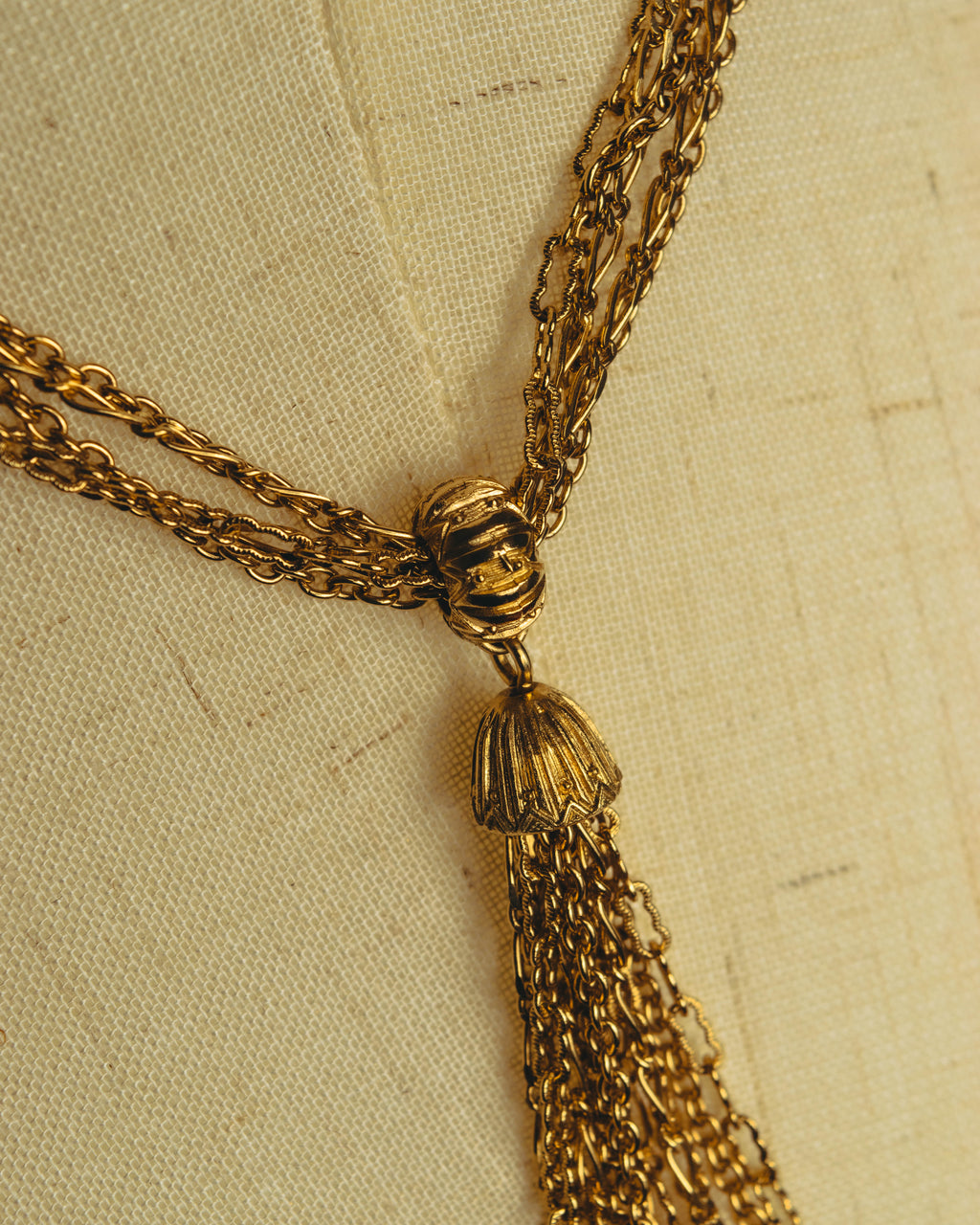 -SPECIAL- "Christian Dior" 80's-90's Multi-strand chain tassel gold necklace