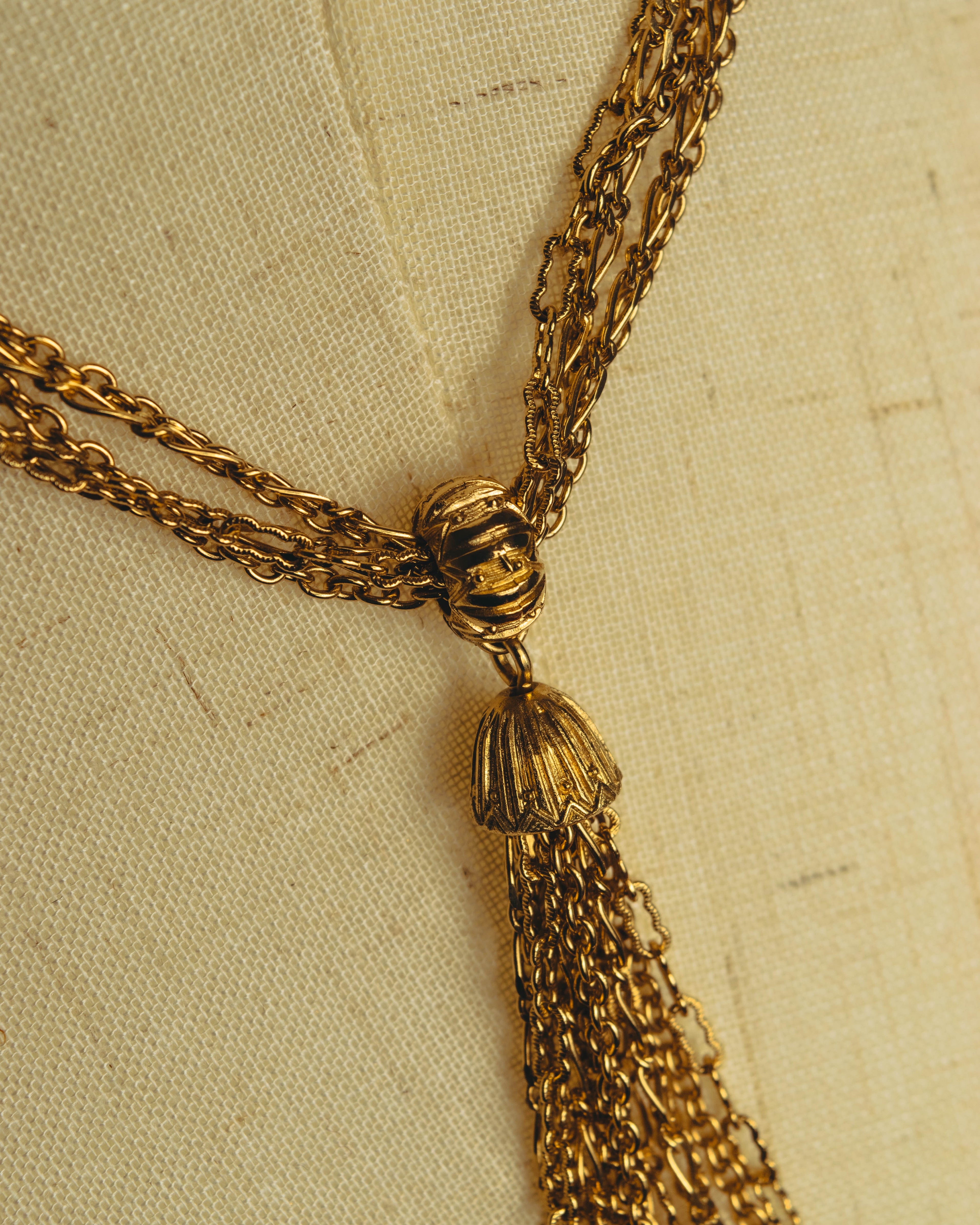 -SPECIAL- "Christian Dior" 80's-90's Multi-strand chain tassel gold necklace