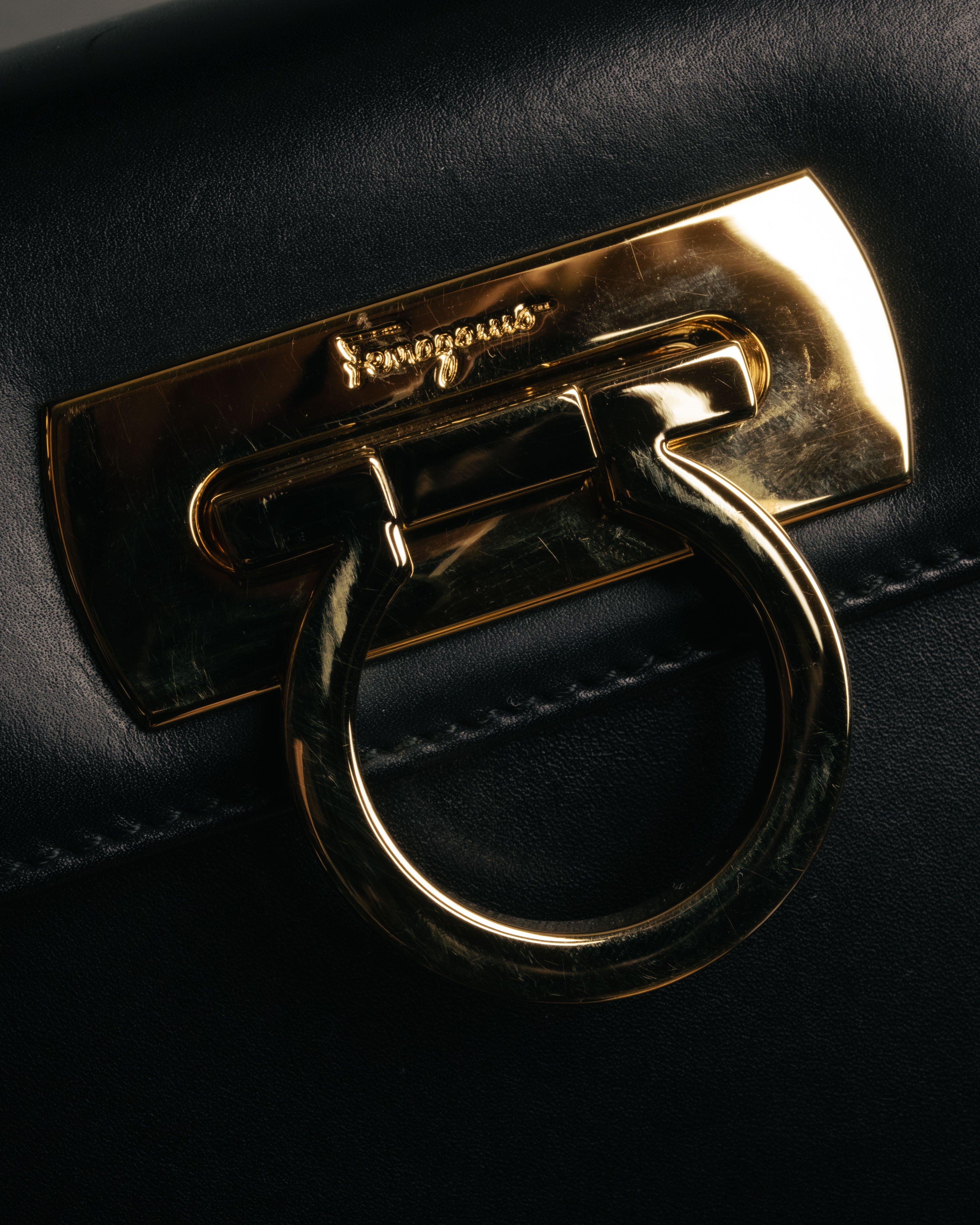 “Salvatore Ferragamo” 90’s-00’s Gancini top handle box calf bag