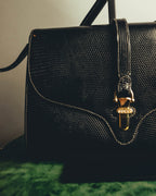 "GUCCI" 60's-70's Glossy lizard embossed leather shoulder bag