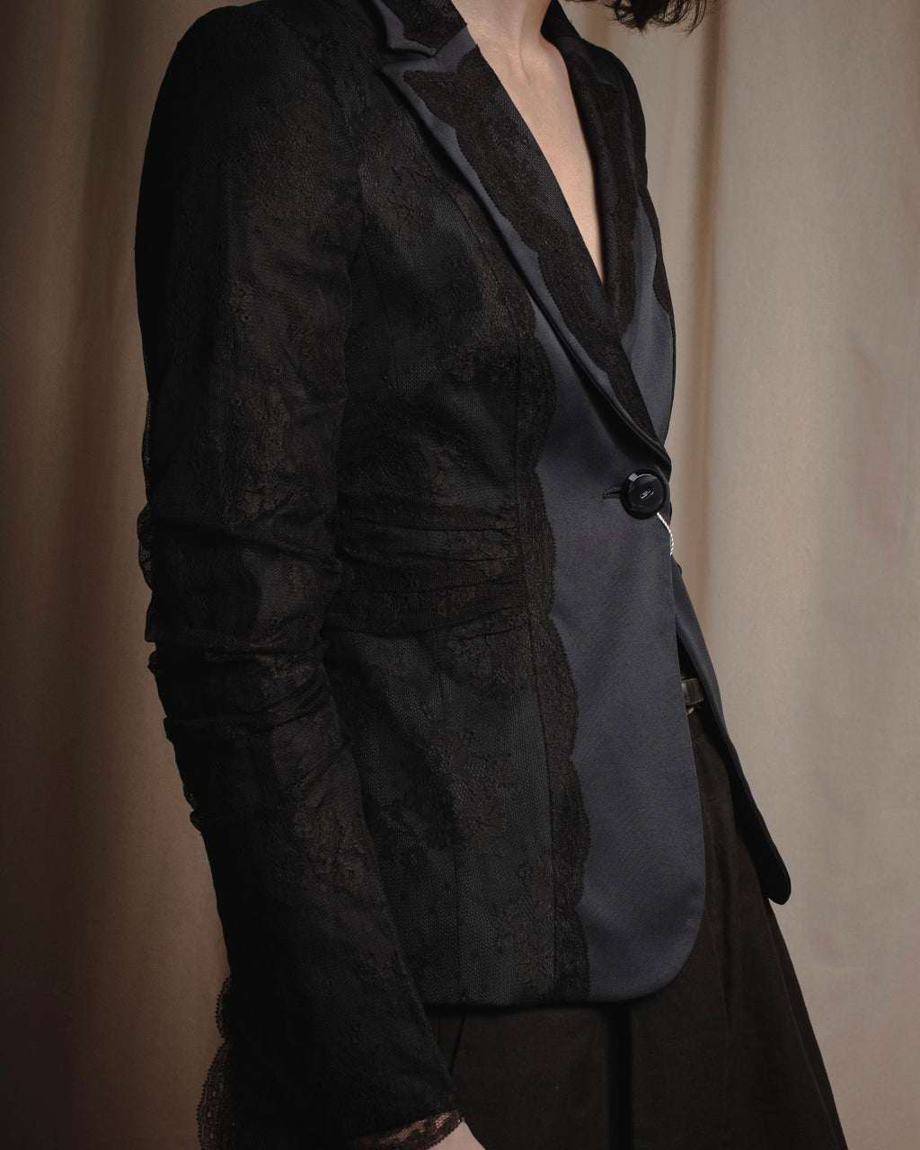 "ARMANI COLLEZIONI" Sheer lace layered tailored jacket