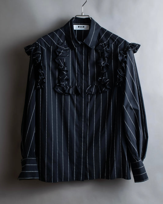 "MSGM" Frill design logo pinstripe pattern shirt