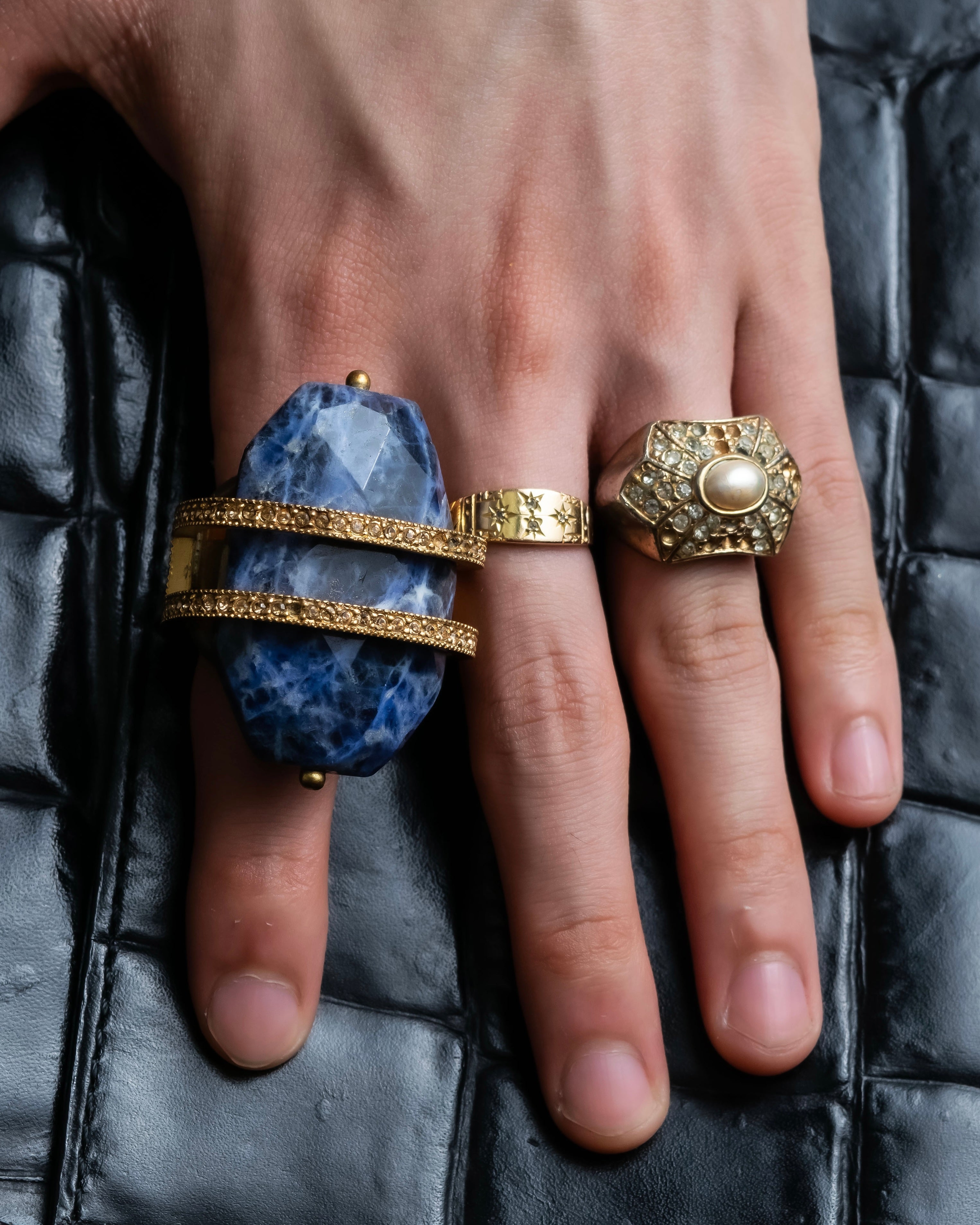 "Christian Dior" Sodalite Stone Gold Accent Ring