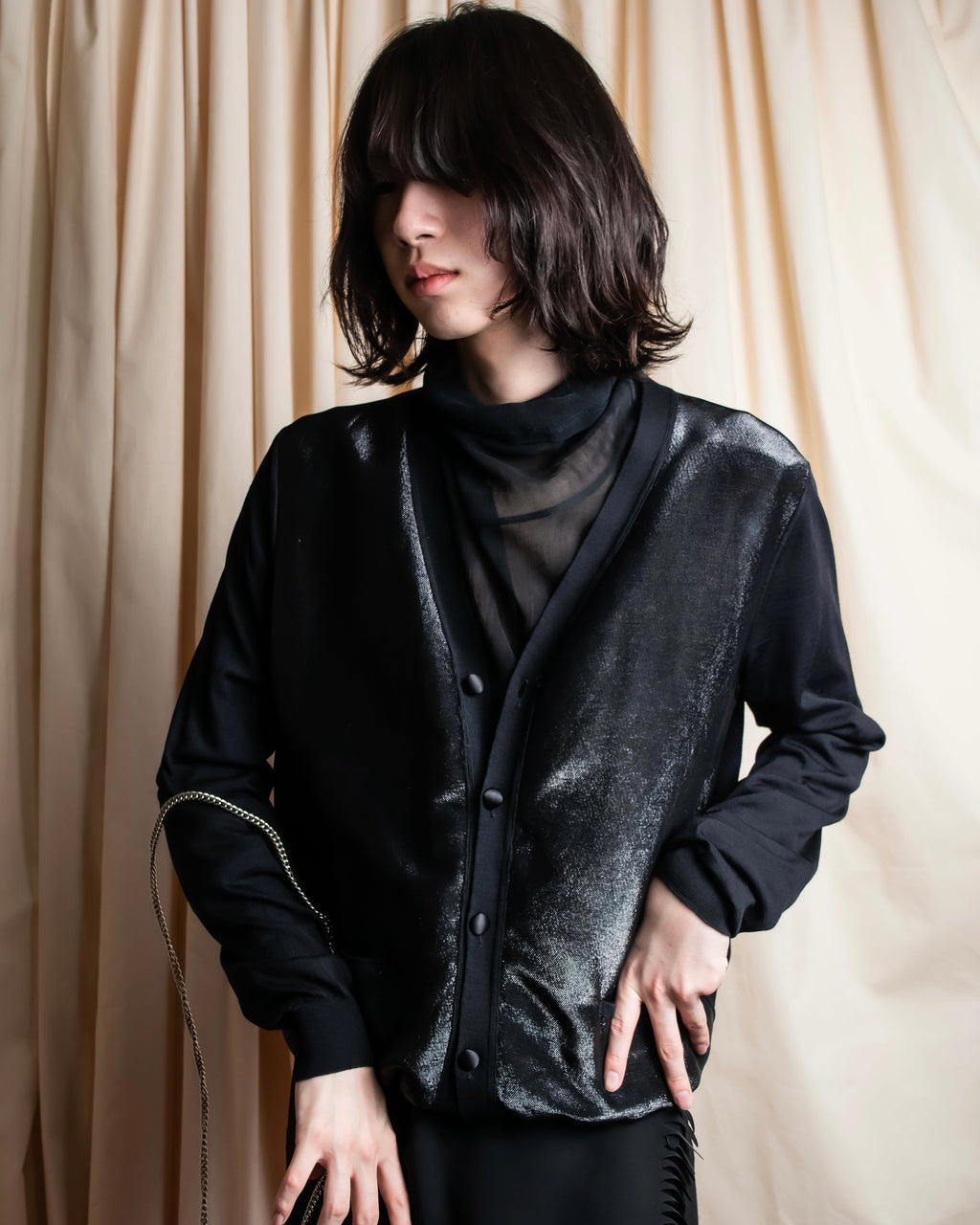 "JIL SANDER" Glitter jacquard V-neck cardigan