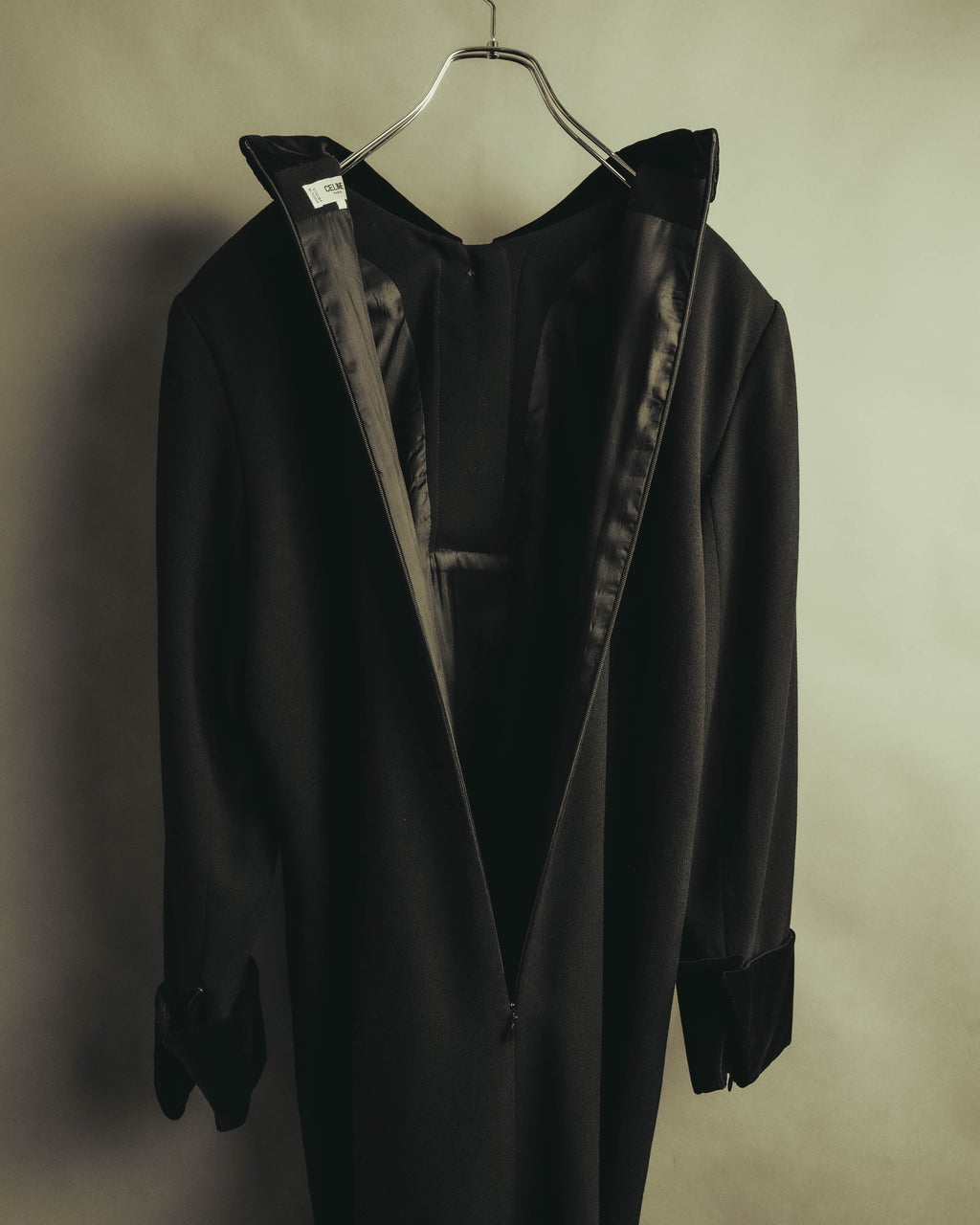 "CELINE" 80's Velvet collar maxi coat dress