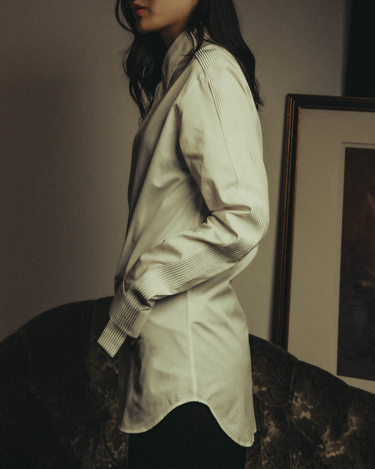 -SPECIAL- "Dior" 10's-20's Sculptural cord embellished concealed placket long sleeve dress shirt