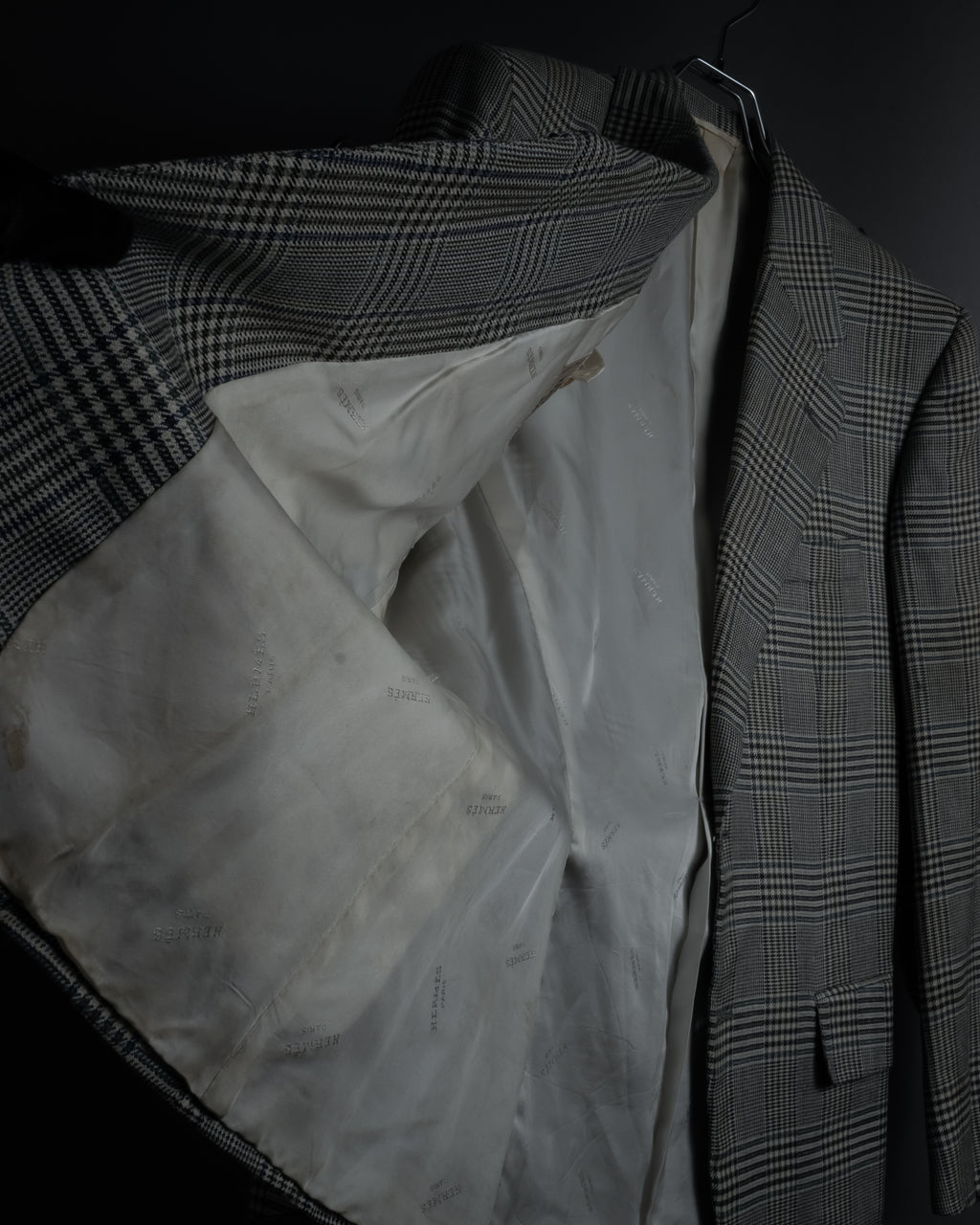 "HERMES" 90’s belvest silk wool linen peak lapel tailored jacket