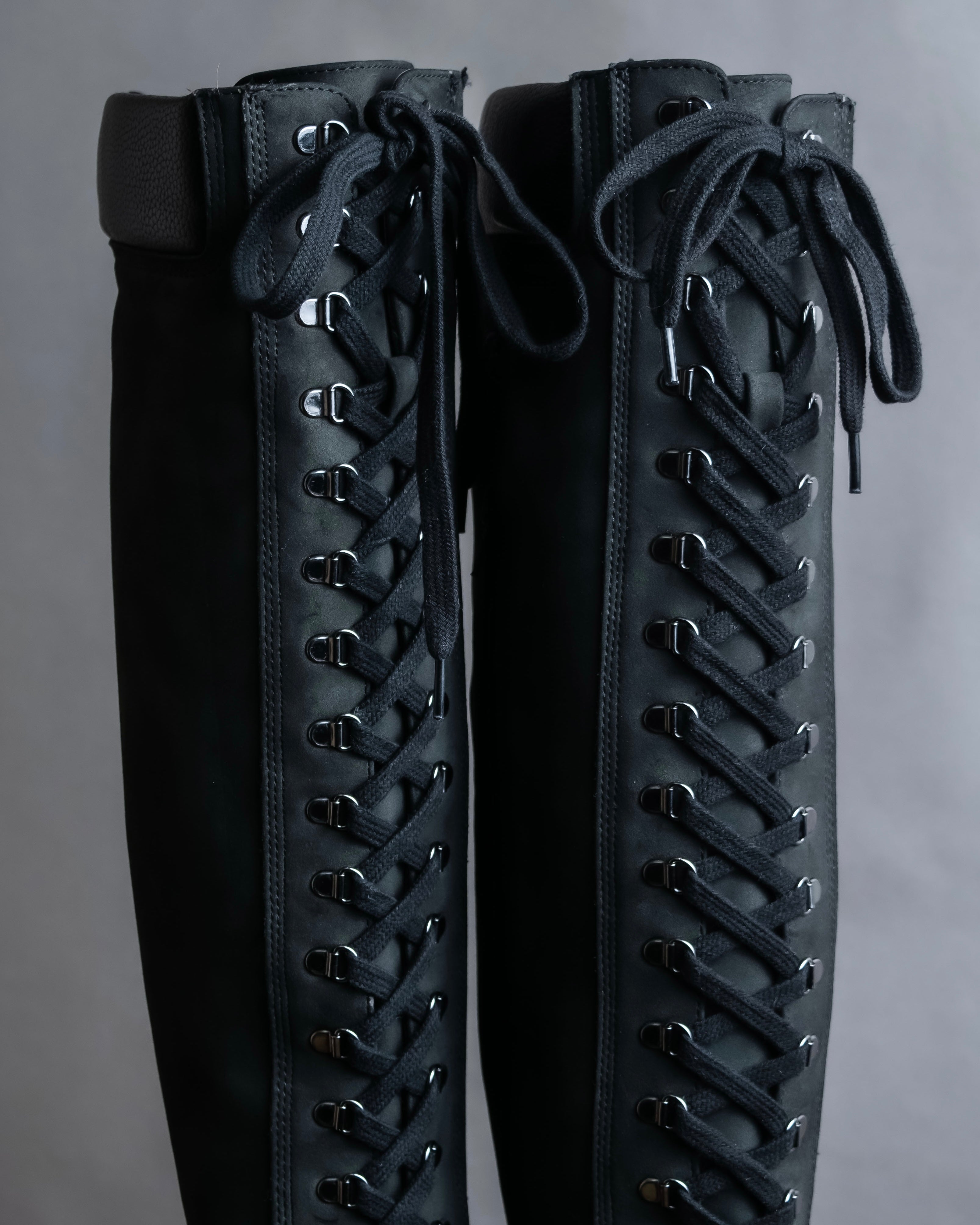 "YELLO" Lace up suede like stiletto heel knee-high boots