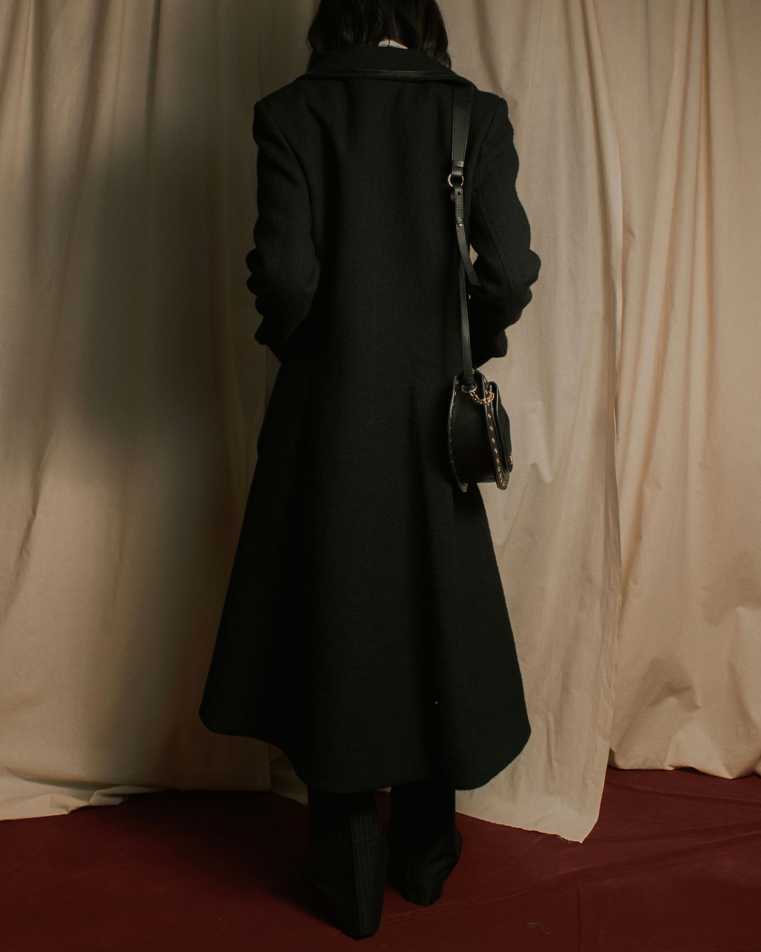 –SPECIALS– "LOEWE" 2017-2018 Minimal a-line calfskin piping coat