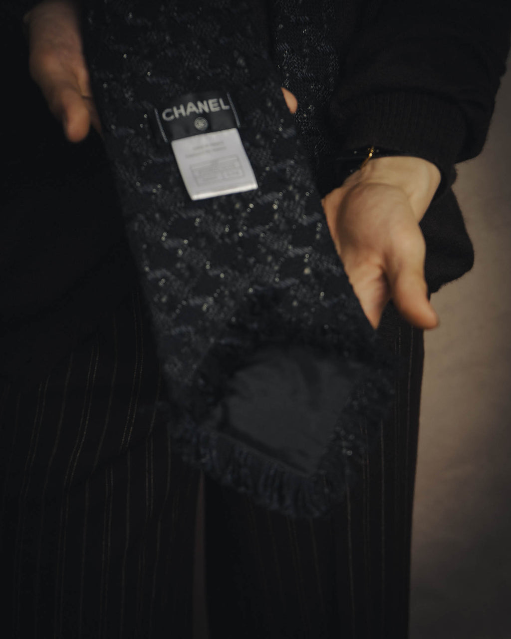 -SPECIAL- “CHANEL” 05Spring black tweed fringe necktie