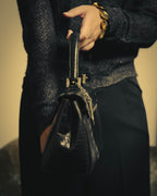 -SPECIAL- “Yves Saint Laurent” 80’s-90’s Crocodile embossed lace-up handbag