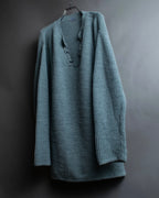 "KENZO" Dull blue oversized distressed V-neck knit