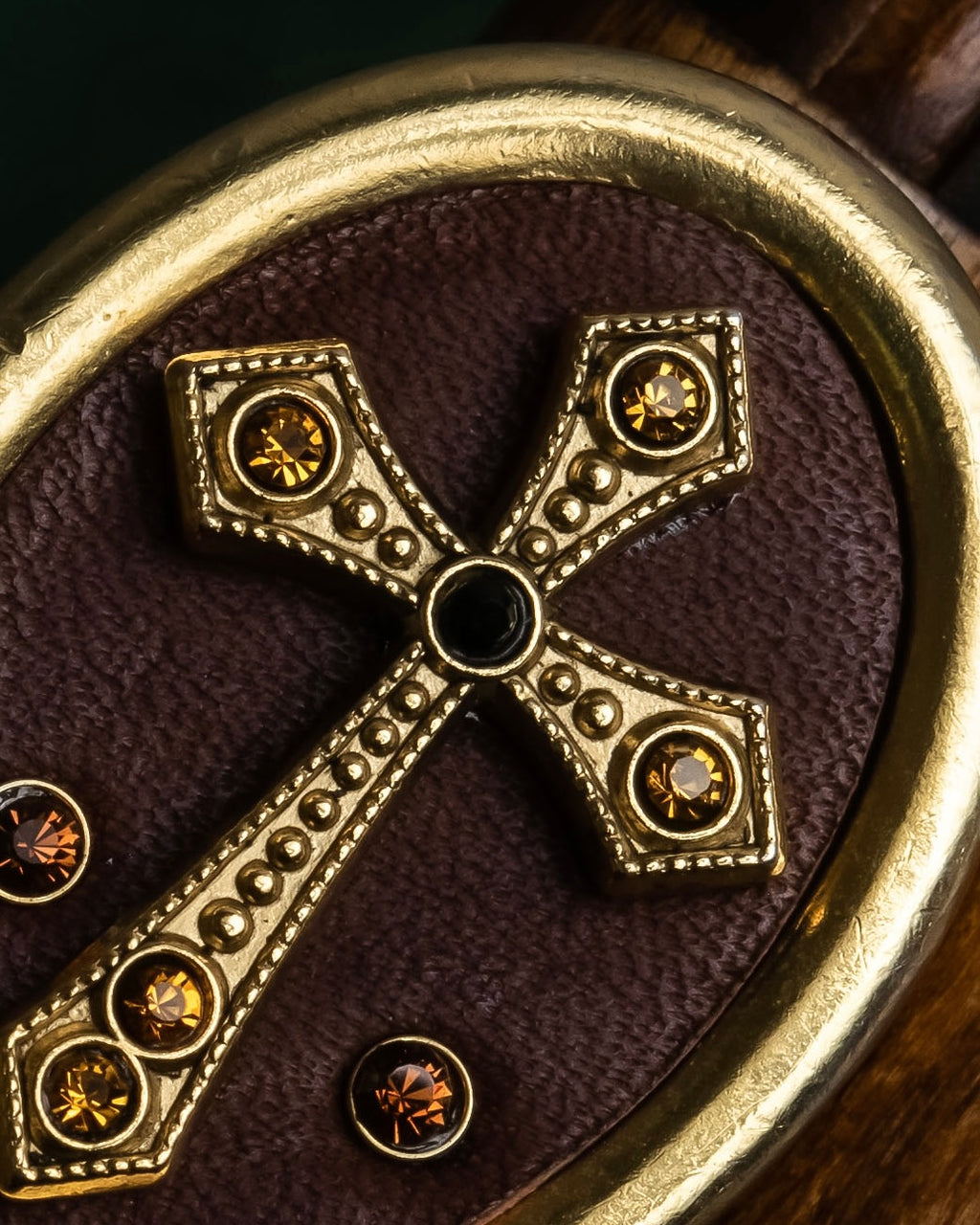 "JEAN PAUL GAULTIER" Cross motif leather panel gold ring