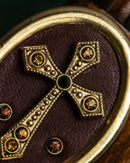 "JEAN PAUL GAULTIER" Cross motif leather panel gold ring
