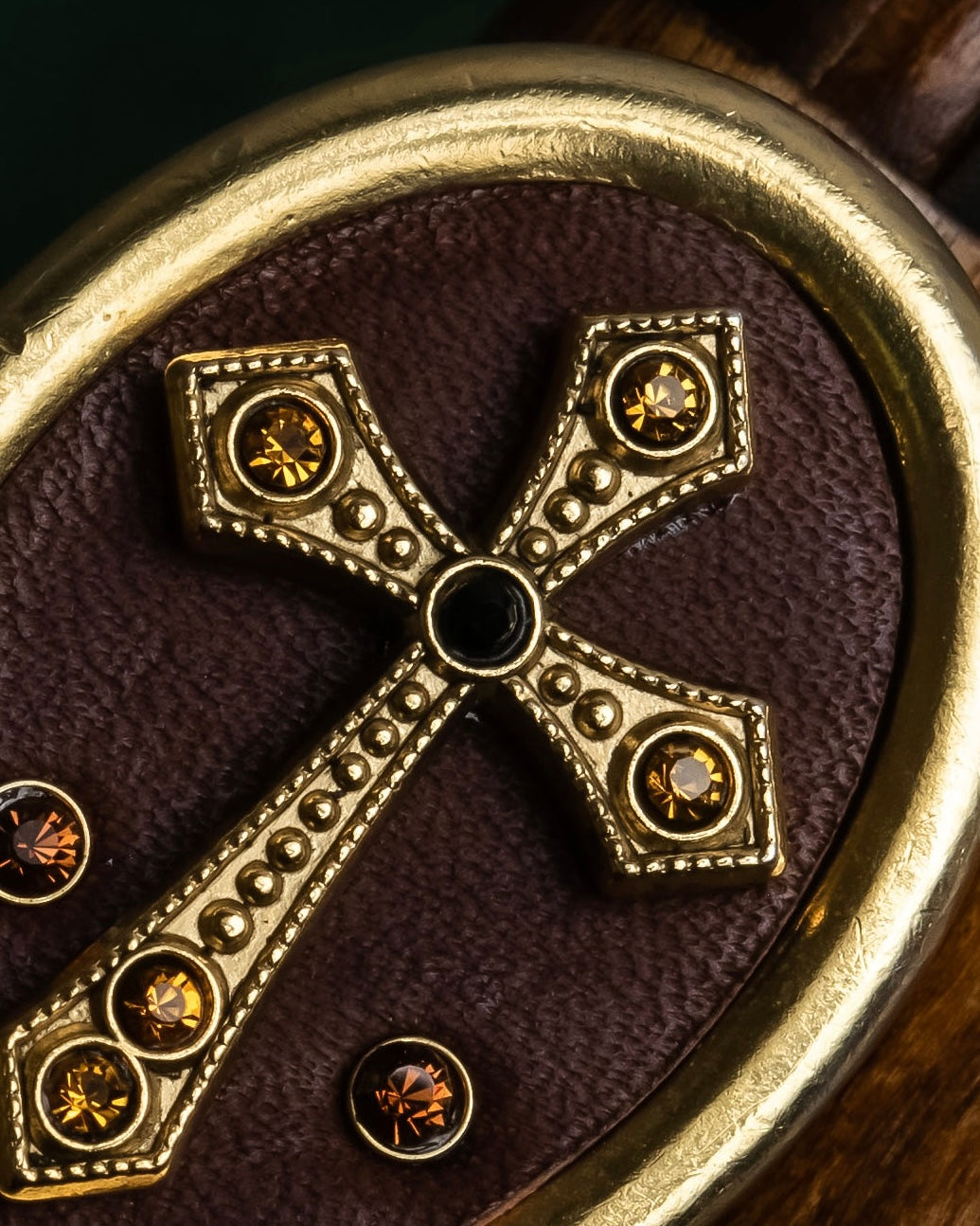 "JEAN PAUL GAULTIER" Cross motif leather panel gold ring