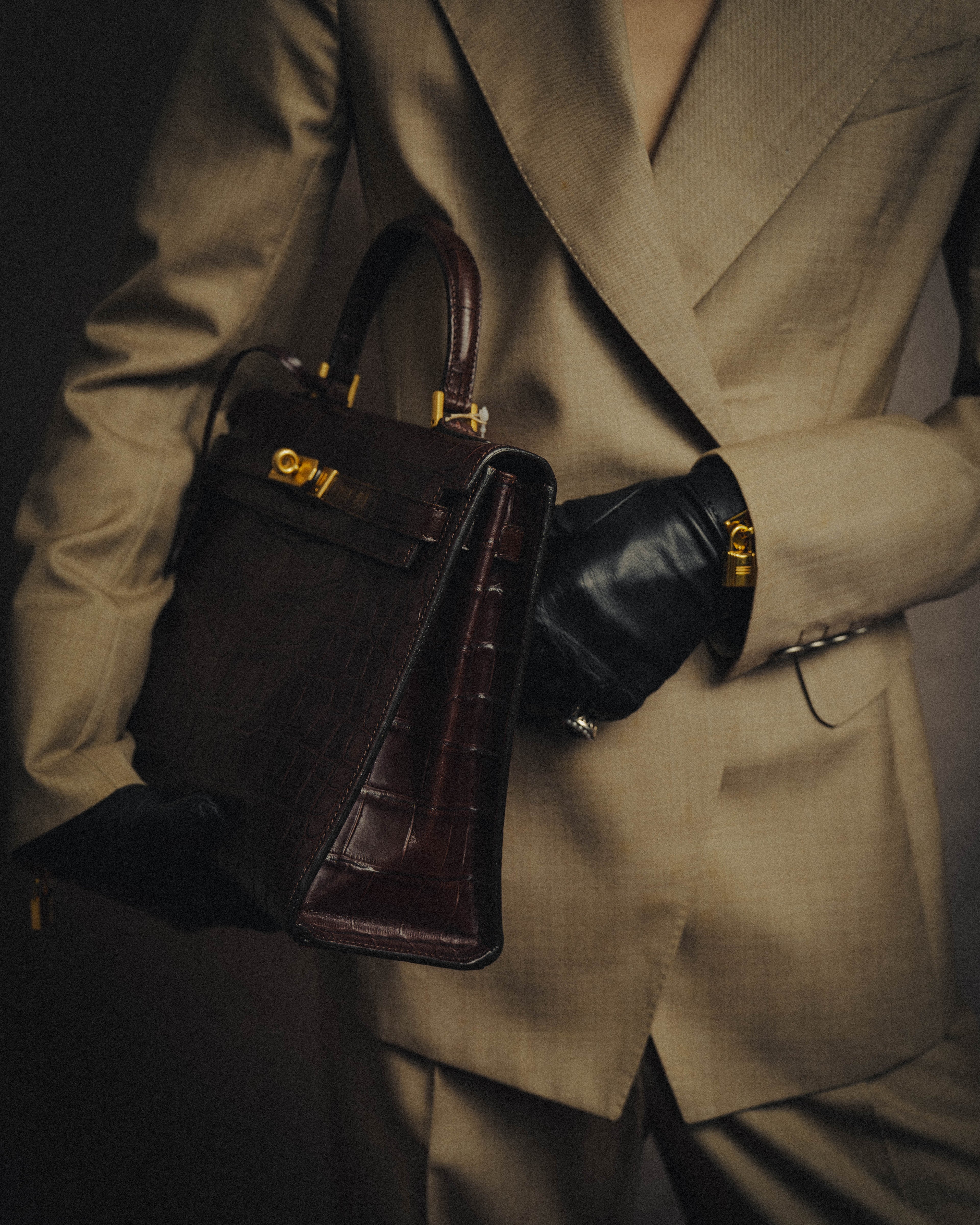 -SPECIAL- "CRISTIAN FLORENCE" 90's-00's Classic crocodile embossed leather structured top handle bag