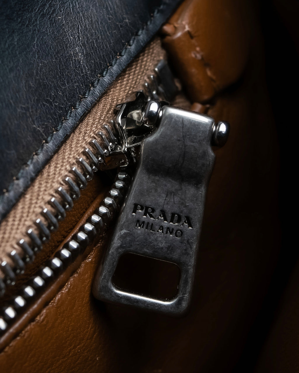 "PRADA" Aged metal parts design leather hand bag