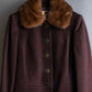 "Vintage fur collar waist shape A-line coat"