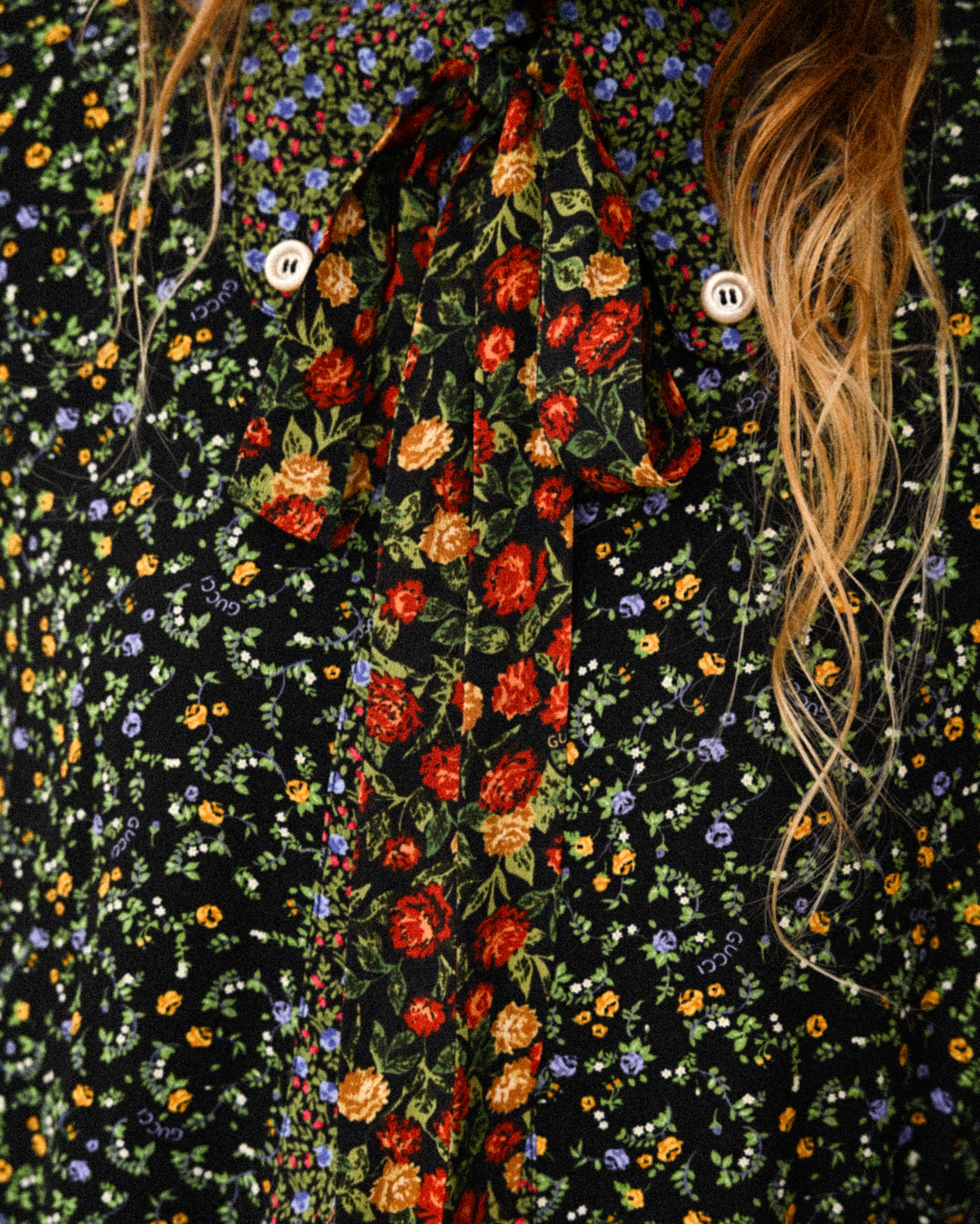 GUCCI × LIBERTY LONDON/ 2020AW Original Floral Pattern Fabric Ribbon Tie Button Down Shirt