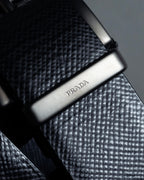 "PRADA" Black x blue reversible design belt