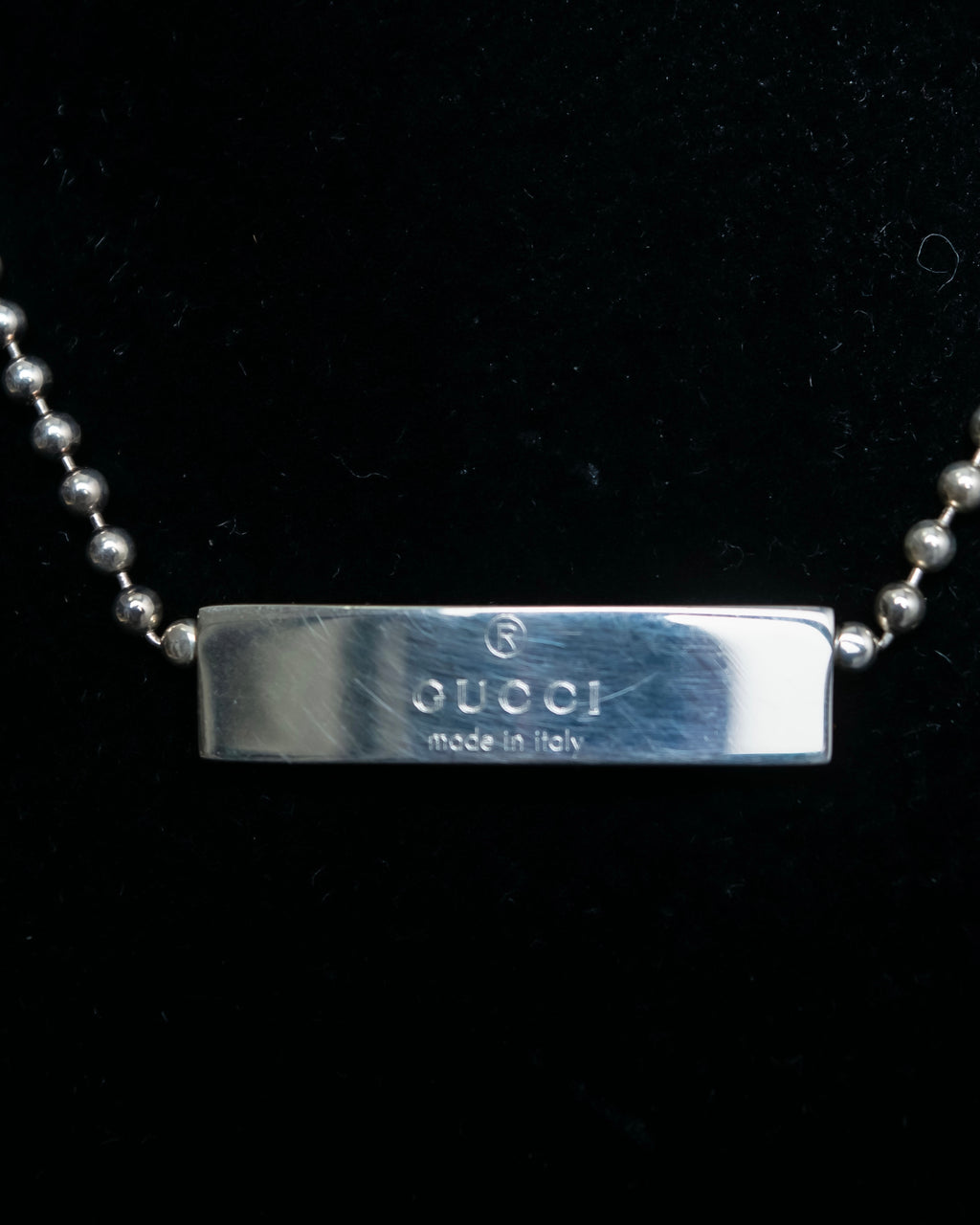 "GUCCI" Ball chain logo engraved plate bracelet