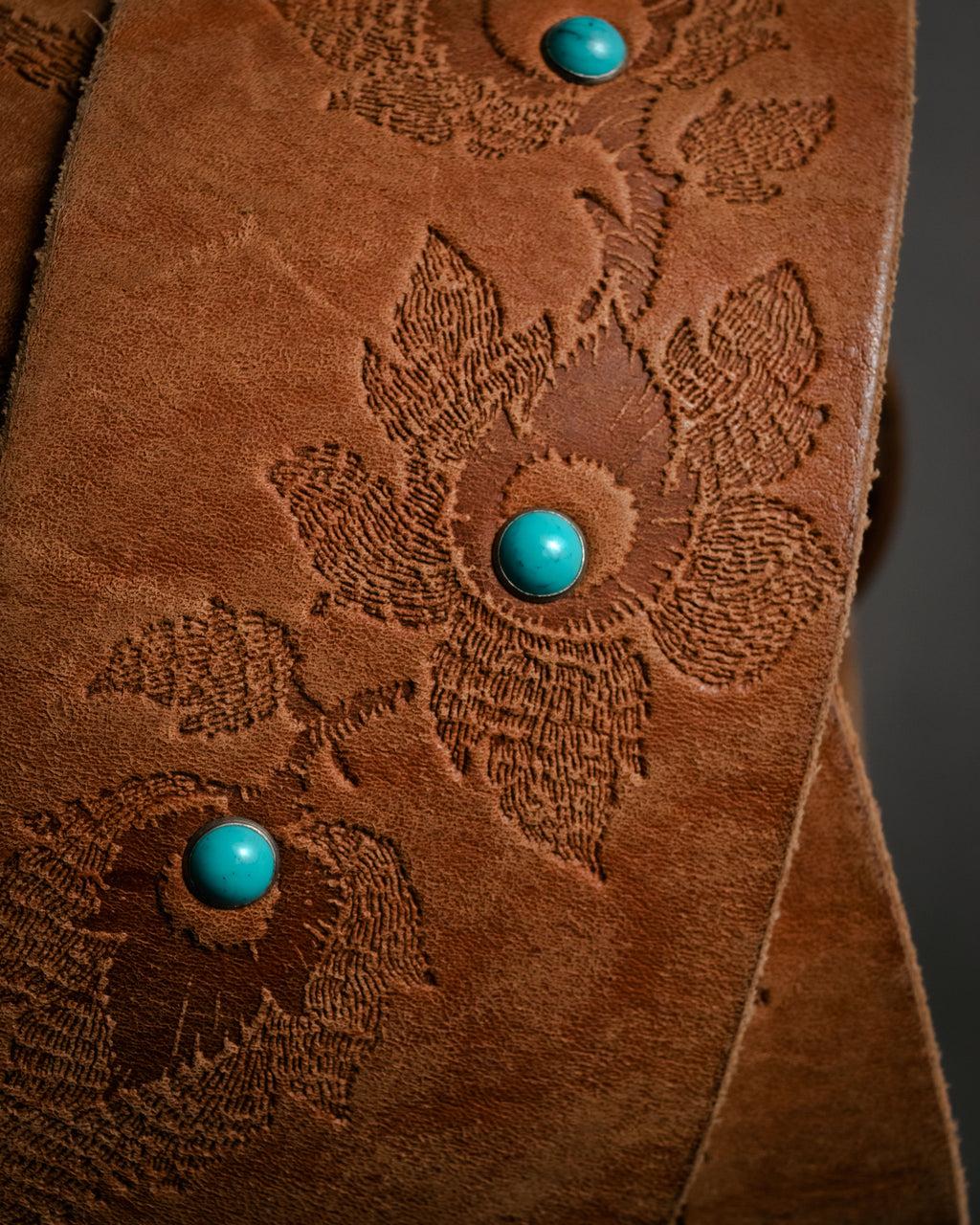 "DIESEL" 00’s Turquoise-studded embossed suede belt