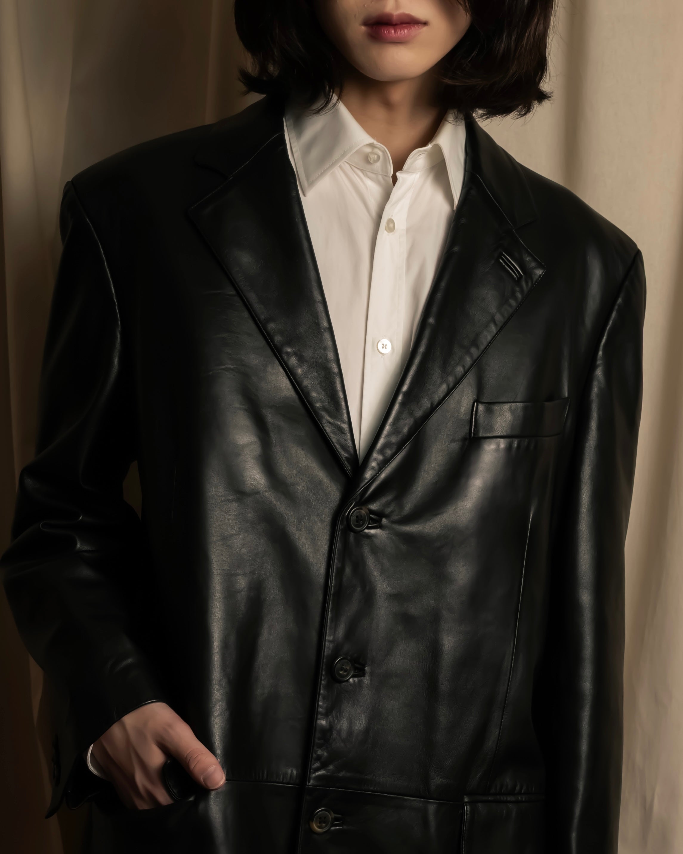 "Salvatore Ferragamo" Straight silhouette leather tailored jacket