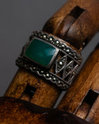 "Vintage green stone top silver ring"