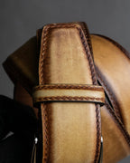 "Berluti" Patina finish curved buckle leather belt