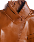 FENDI/ Back Logo Embroidery Calf Leather Short Jacket Brown