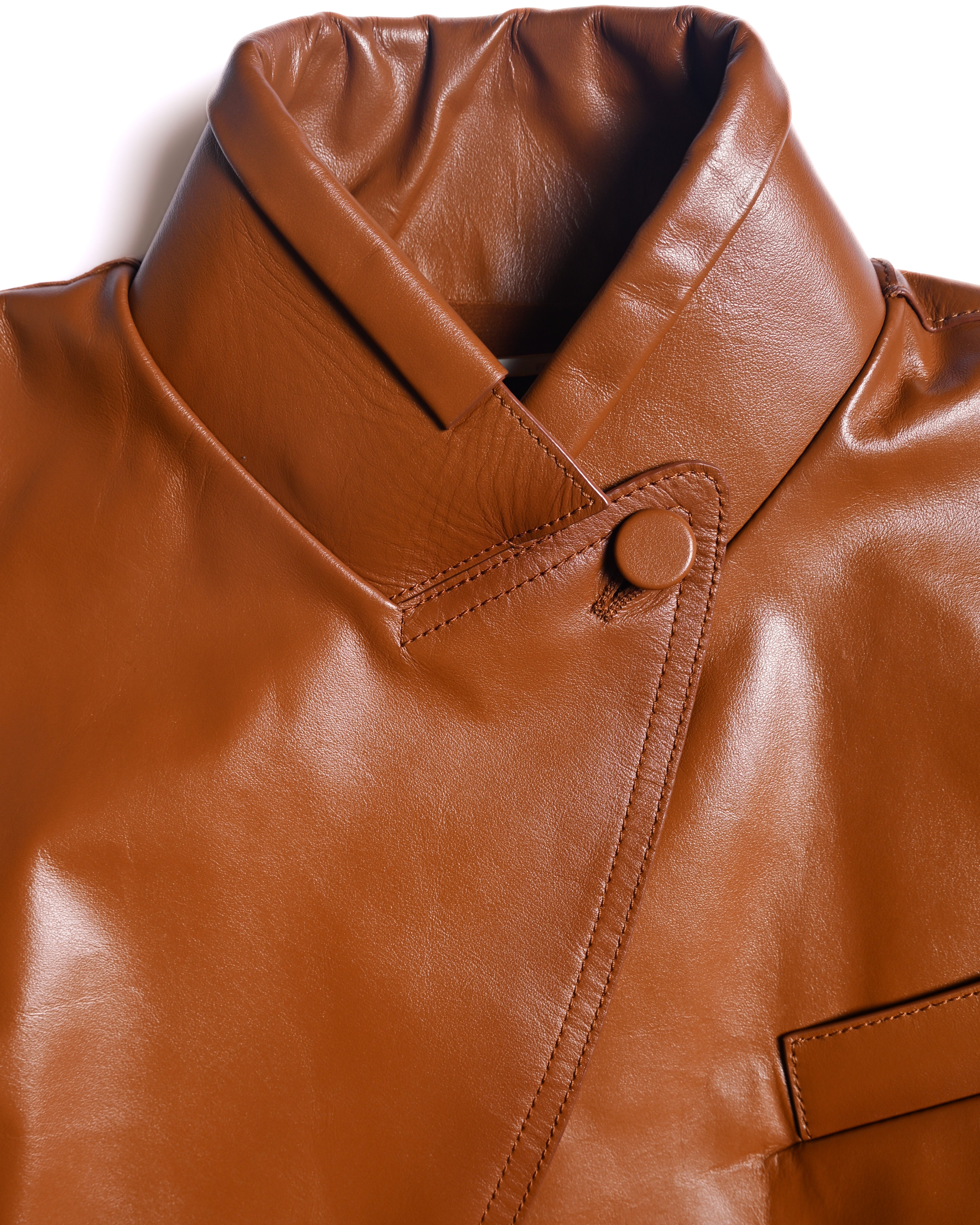 FENDI/ Back Logo Embroidery Calf Leather Short Jacket Brown